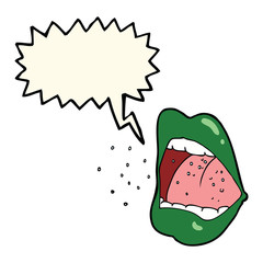 cartoon sneezing mouth with speech bubble