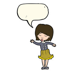 cartoon waving woman with speech bubble
