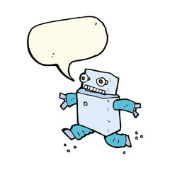 cartoon running robot with speech bubble