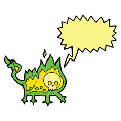 cartoon little fire demon with speech bubble