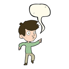 cartoon pointing boy with speech bubble