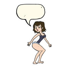 cartoon woman in lingerie with speech bubble