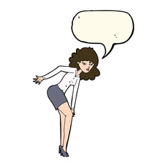 cartoon annoyed woman rubbing knee with speech bubble