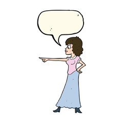 cartoon woman pointing finger with speech bubble