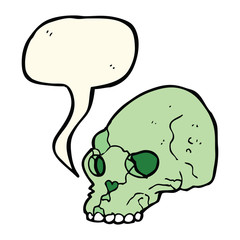 cartoon spooky skull with speech bubble