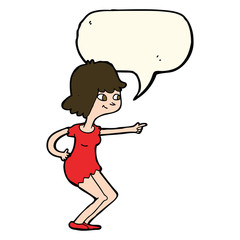 cartoon girl pointing with speech bubble