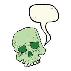 cartoon spooky skull with speech bubble