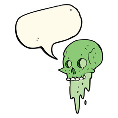 gross halloween skull cartoon with speech bubble