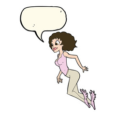 cartoon flying woman with speech bubble