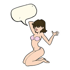 cartoon sexy bikini girl with speech bubble