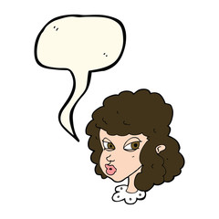 cartoon suspicious woman with speech bubble