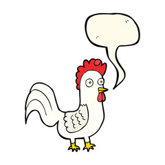 cartoon rooster with speech bubble