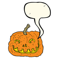 cartoon pumpkin with speech bubble