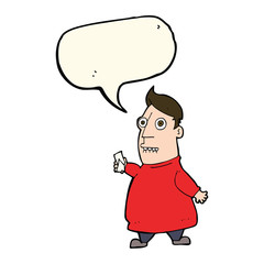 cartoon nervous man with tickets with speech bubble
