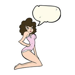 cartoon pin-up woman with speech bubble