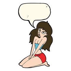 cartoon woman in skimpy clothing with speech bubble