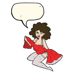 cartoon woman changing with speech bubble