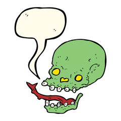 cartoon spooky skull with speech bubble