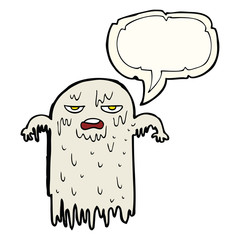 cartoon slimy ghost with speech bubble