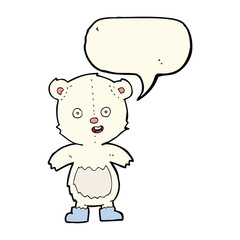 cartoon happy teddy bear in boots with speech bubble