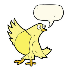 cartoon dancing bird with speech bubble