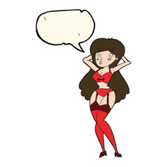 cartoon woman in lingerie with speech bubble