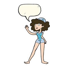 cartoon swimmer woman with speech bubble