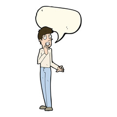 cartoon worried man with speech bubble