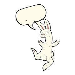 funny cartoon white rabbit with speech bubble