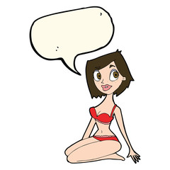 cartoon pretty woman in underwear with speech bubble