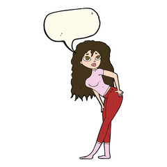 cartoon attractive woman looking surprised with speech bubble