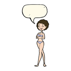 cartoon retro woman in bikini with speech bubble