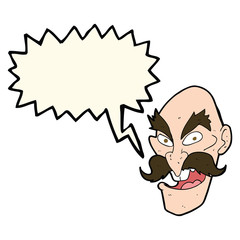 cartoon evil old man face with speech bubble