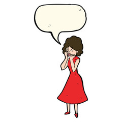 cartoon worried woman with speech bubble