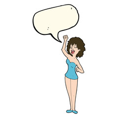 cartoon dancing woman with speech bubble