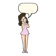 cartoon excited woman with speech bubble