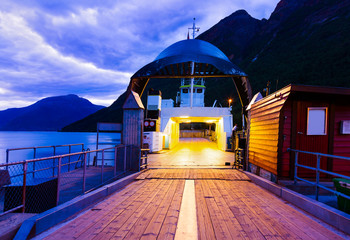 Ferry in fjord Hardanger Norway