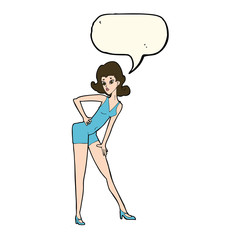 cartoon model woman posing with speech bubble