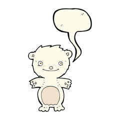 cartoon happy little polar bear with speech bubble