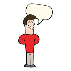 cartoon grinning man with speech bubble