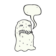 cartoon gross ghost with speech bubble