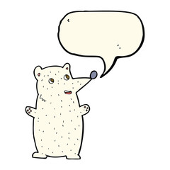 funny cartoon polar bear with speech bubble
