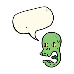funny cartoon skull with speech bubble
