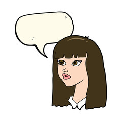 cartoon pretty girl with long hair with speech bubble