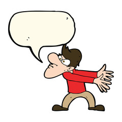 cartoon annoyed man gesturing with speech bubble