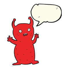 cartoon funny little alien with speech bubble