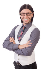 Young man in gray shirt isolated on white