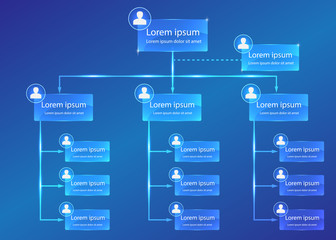 Organizational chart infographic, Business Structure Concept, Business Flowchart Work Process, Blue Abstract Design, Vector Illustration. - obrazy, fototapety, plakaty