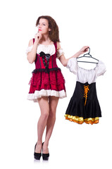 Pretty girl with bavarian clothing isolated on white