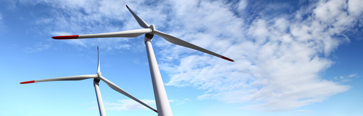energy wind turbines on blue sky with clouds